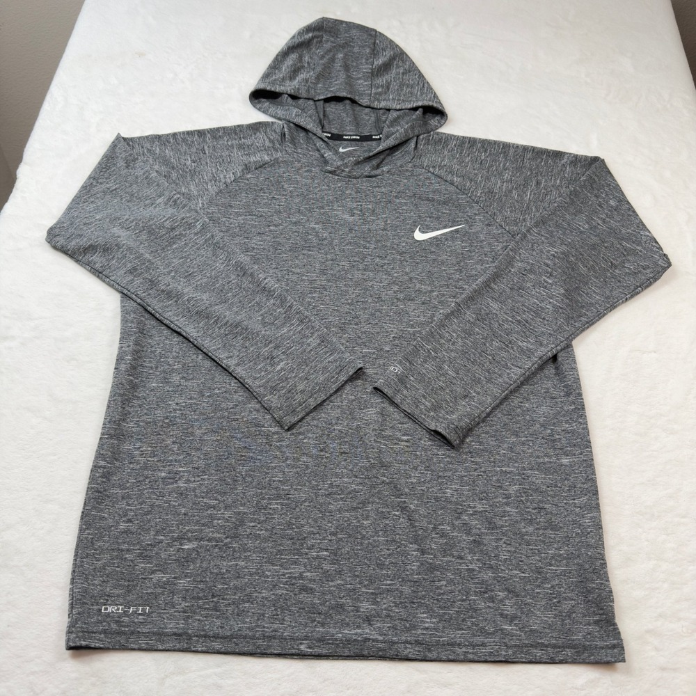 Nike Swim Hooded Rash Guard Mens Small Gray Good Dri-FIT Sun Shirt NESSB669